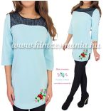 Tunic - hungarian folk machine embroidery - Kalocsa motif - blue
