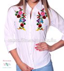   Womens 3/4 sleeve shirt - hungarian folk embroidery - Handmade - Kalocsa design - white