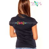 Women polo shirt - hungarian folk embroidery - Matyo style - navy 