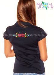 Women polo shirt - hungarian folk embroidery - Matyo style - navy 