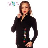 Embroidery Mania - Long Sleeve polo - hungarian folk embroidered - kalocsa stye - black