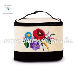   Cosmetic bag - handmade folk embroidery - Kalocsa pattern - natural-black