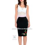 Elegant skirt - folk hand embroidered - tradicional Kalocsa motif - pastel