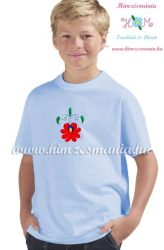 T-shirt for boys - hungarian folk machine embroidery - Matyo style - light blue