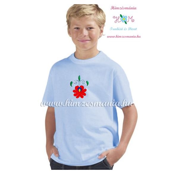 T-shirt for boys - hungarian folk machine embroidery - Matyo style - light blue
