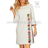 Women's dress - folk embroidery - handmade - Kalocsa motif - light gray