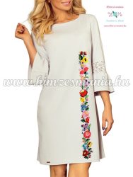 Women's dress - folk embroidery - handmade - Kalocsa motif - light gray