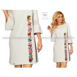 Women's dress - folk embroidery - handmade - Kalocsa motif - light gray