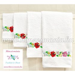 Towel - folk embroidered - Kalocsa motif - white