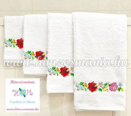 Towel - folk embroidered - Kalocsa motif - white