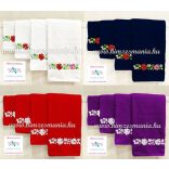 Fehér kéztörlő, törölköző, fürdőlepedő színes kalocsai motívummal - gép hímzés