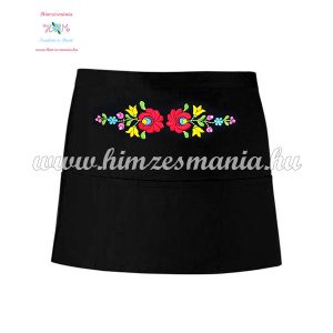 Short bar apron - 3-pocket - hungarian folk embroidery - hand made - black