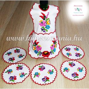 Botle apron with coaster - handmade - folk embroidery - hungarian style