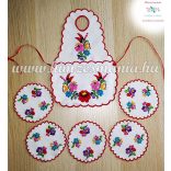Botle apron with coaster - handmade - folk embroidery - hungarian style