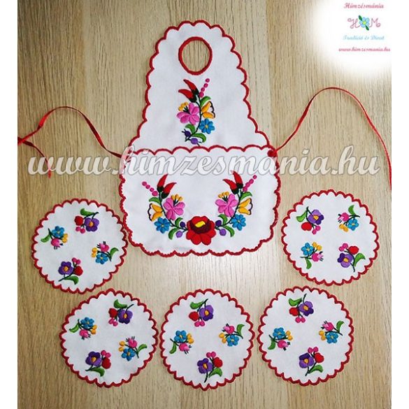 Botle apron with coaster - handmade - folk embroidery - hungarian style