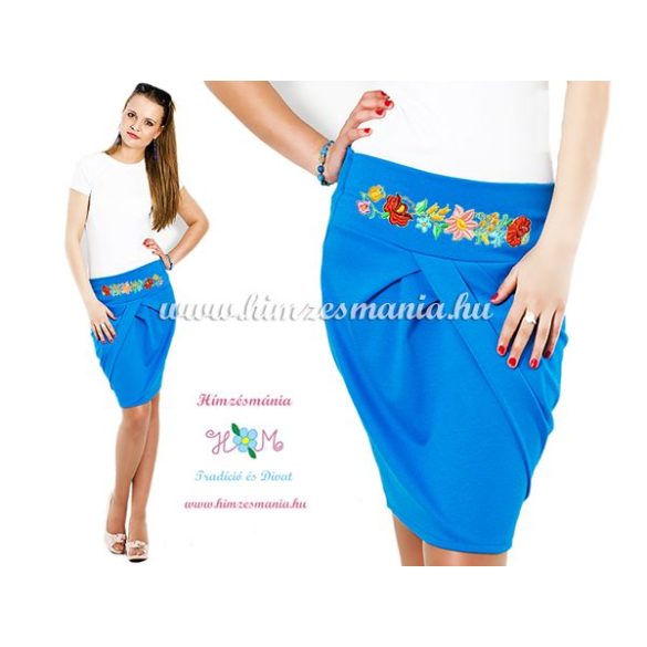 Elegant skirt - hungarian folk Kalocsa machine embroidery - cornflower - Embroidery Mania