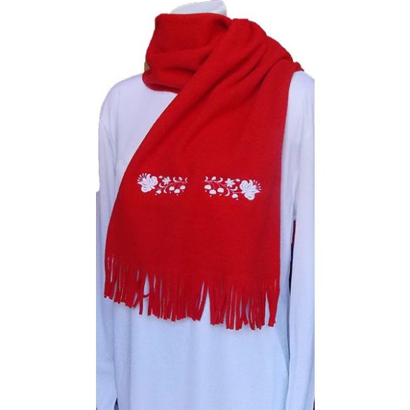 Polar scarf - hungarian folk machine-emboridery - Kalocsai style - unisex - red