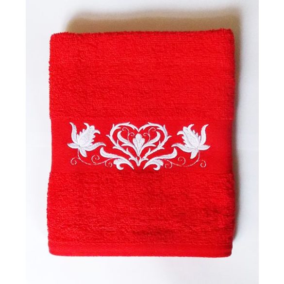 Towels - hungarian heart folk embroidery - red - white design