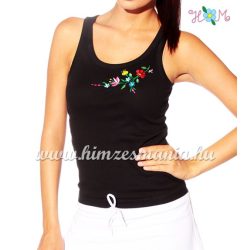   Top - hungarian folk machine embroidery - Kalocsa motif - black