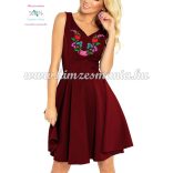 Women's dress - folk embroidery - handmade - Kalocsa motif - claret