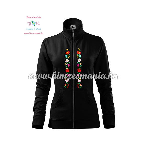 Women's zipped jacket - folk embroidered - Kalocsa style - black