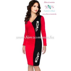 Elegant dress long sleeve - hungarian folk machine-embroidery - Kalocsai style - red