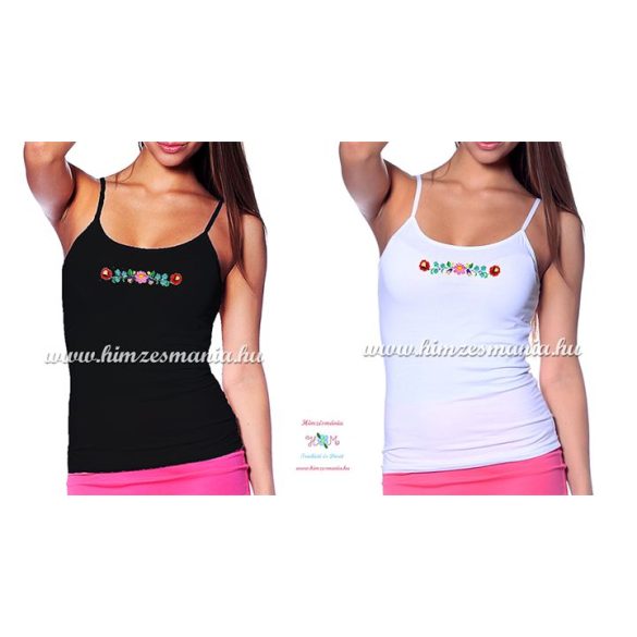 Top - hungarian folk embroidered - Kalocsa pattern - black