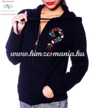   Women sweatshirt - hungarian folk embroidery - kalocsa heart - black