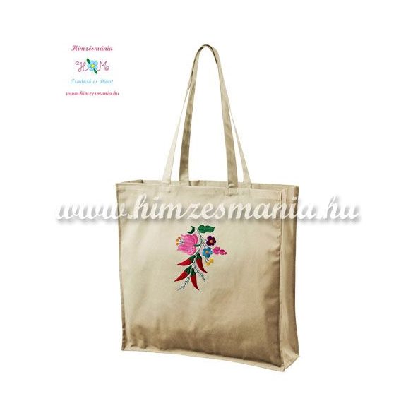 Shopping bag - cotton canvas - machine embroidery - Kalocsa motif - natural