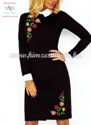 Long sleeve women's dress - hungarian folk embroidery - color Kalocsa pattern