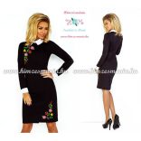 Long sleeve women's dress - hungarian folk embroidery - color Kalocsa pattern
