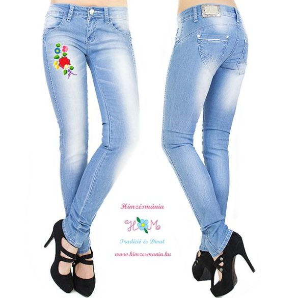 Women's jeans - hungarian folk  machine embroidery - Kalocsa style 