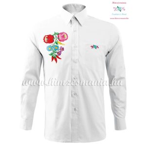 Man's long sleeve shirt - hand embroidery - hungarian folk style - white
