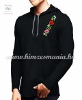   Long Sleeve Hooded Tee - embroidery - hungarian folk style - black
