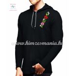 Long Sleeve Hooded Tee - embroidery - hungarian folk style - black