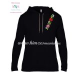 Long Sleeve Hooded Tee - embroidery - hungarian folk style - black