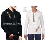 Long Sleeve Hooded Tee - embroidery - hungarian folk style - black