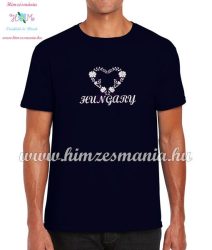 Men's T-Shirts - HUNGARY  inscription - machine embroidered - Matyo heart - navy