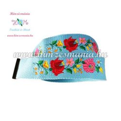   Belt - hungarian folk - machine embroidery - Kalocsa pattern - sky blue