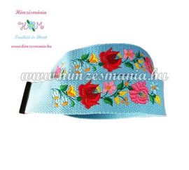 Belt - hungarian folk - machine embroidery - Kalocsa pattern - sky blue