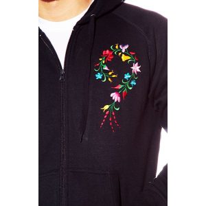 Sweatshirt with zipper - hungarian folk machine-embroidery - kalocsai style - blue