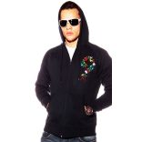 Sweatshirt with zipper - hungarian folk machine-embroidery - kalocsai style - blue