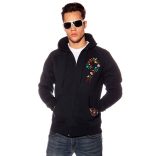 Sweatshirt with zipper - hungarian folk machine-embroidery - kalocsai style - blue