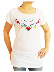 Embroidery Mania - T-shirt dress hungarian folk hand-embroidered - white