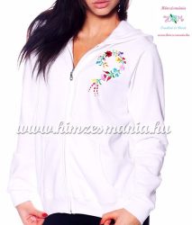 Women sweatshirt - hungarian folk embroidery - kalocsa heart - white
