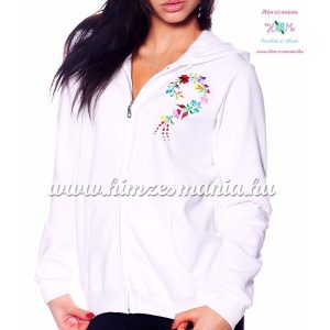 Women sweatshirt - hungarian folk embroidery - kalocsa heart - white