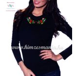 Kalocsai mintás hímzett hosszú ujjú női póló - Hímzésmánia - fekete