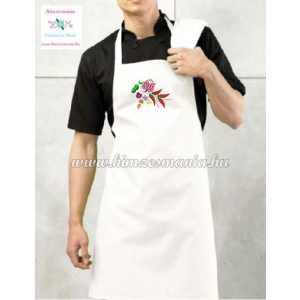 Bib apron - hungarian folk - machine embroidery- Kalocsa motif - unisex - white