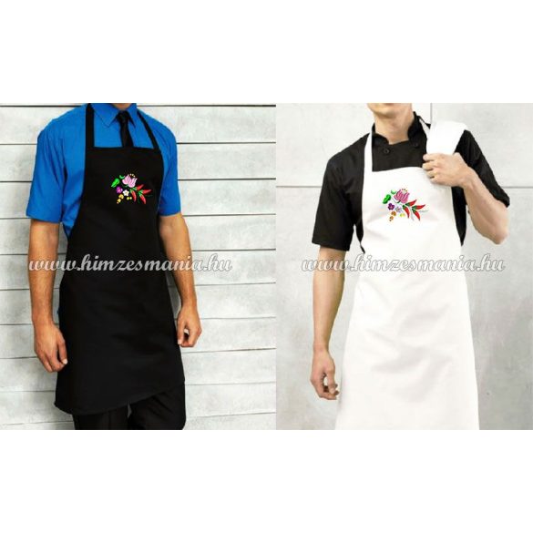 Bib apron - hungarian folk - machine embroidery- Kalocsa motif - unisex - white