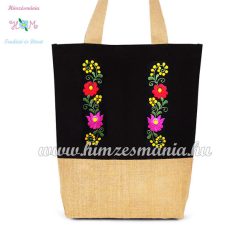   CANVAS BAG - FOLK EMBROIDERY - HANDMADE - MATYÓ STYLE - BLACK